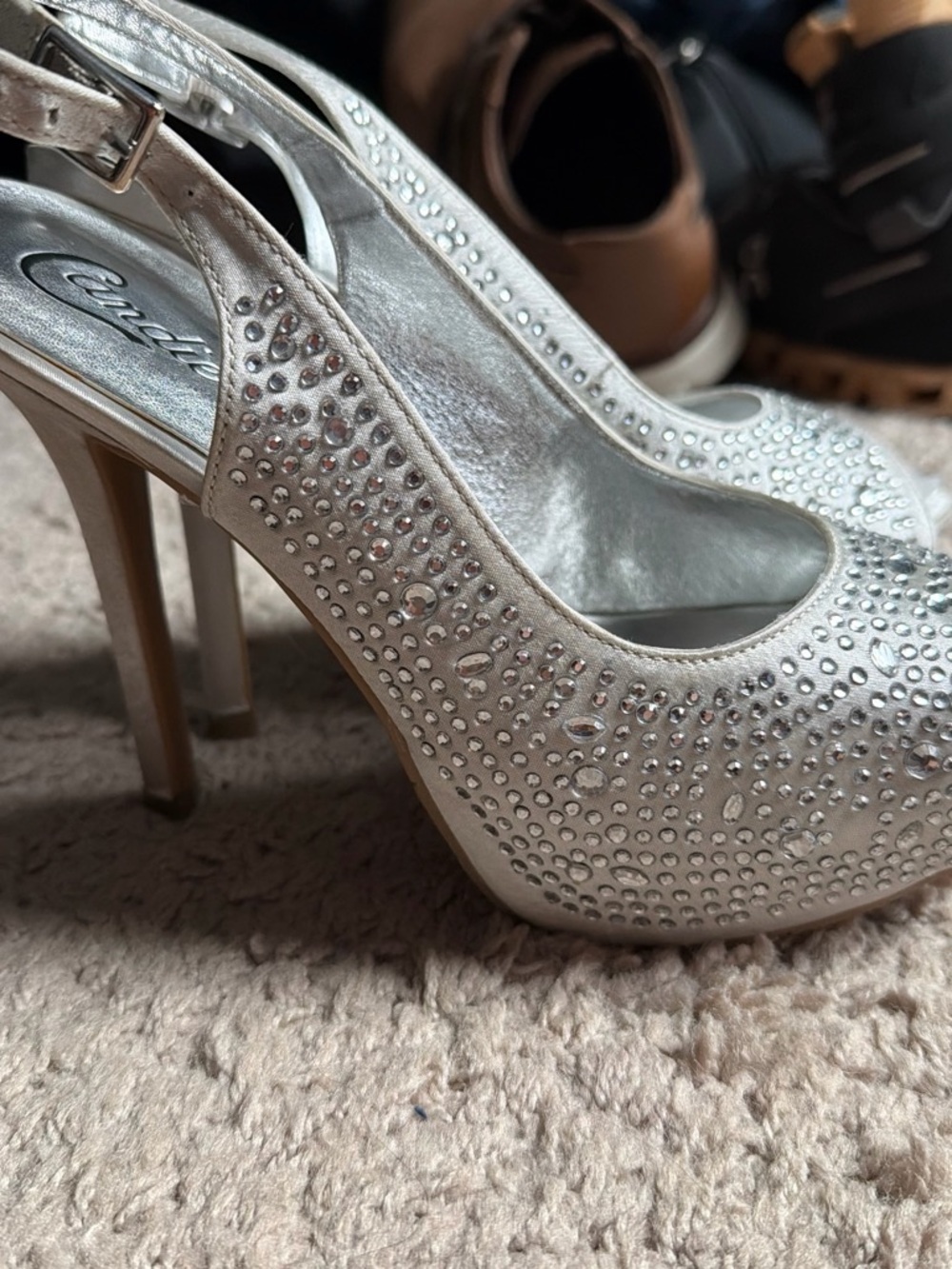 Candie's Silver Crystal Embellished Slingback Heels